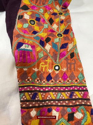 1552 Superb Choli Blouse - Vintage Rabari Embroidery on Mashru cloth Gujarat-WOVENSOULS-Antique-Vintage-Textiles-Art-Decor