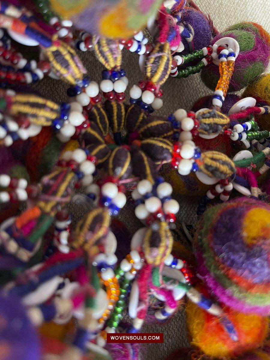1556 Gorgeous Vintage Beaded Camel Wool Tassels-WOVENSOULS-Antique-Vintage-Textiles-Art-Decor