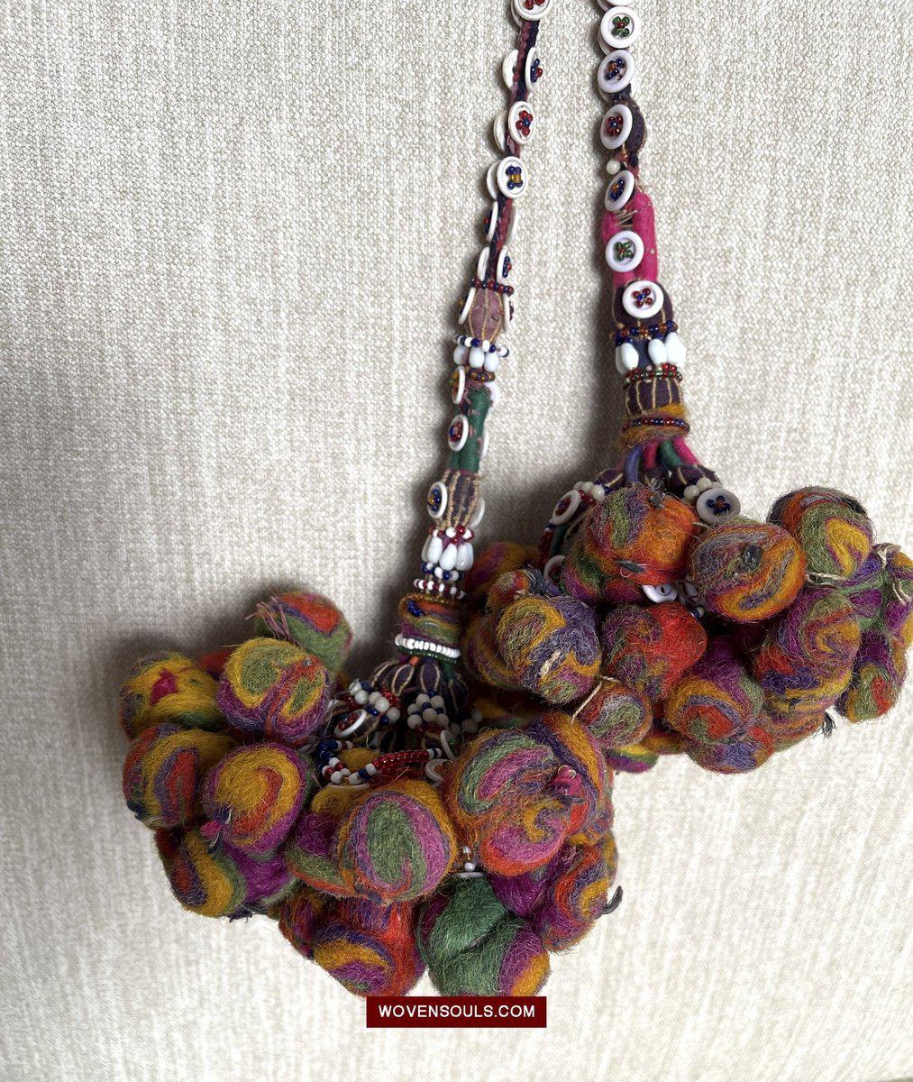 1556 Gorgeous Vintage Beaded Camel Wool Tassels-WOVENSOULS-Antique-Vintage-Textiles-Art-Decor