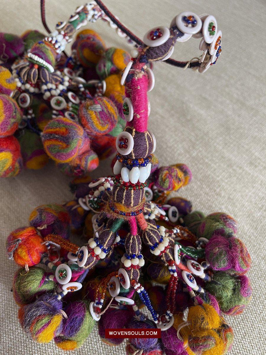 1556 Gorgeous Vintage Beaded Camel Wool Tassels-WOVENSOULS-Antique-Vintage-Textiles-Art-Decor