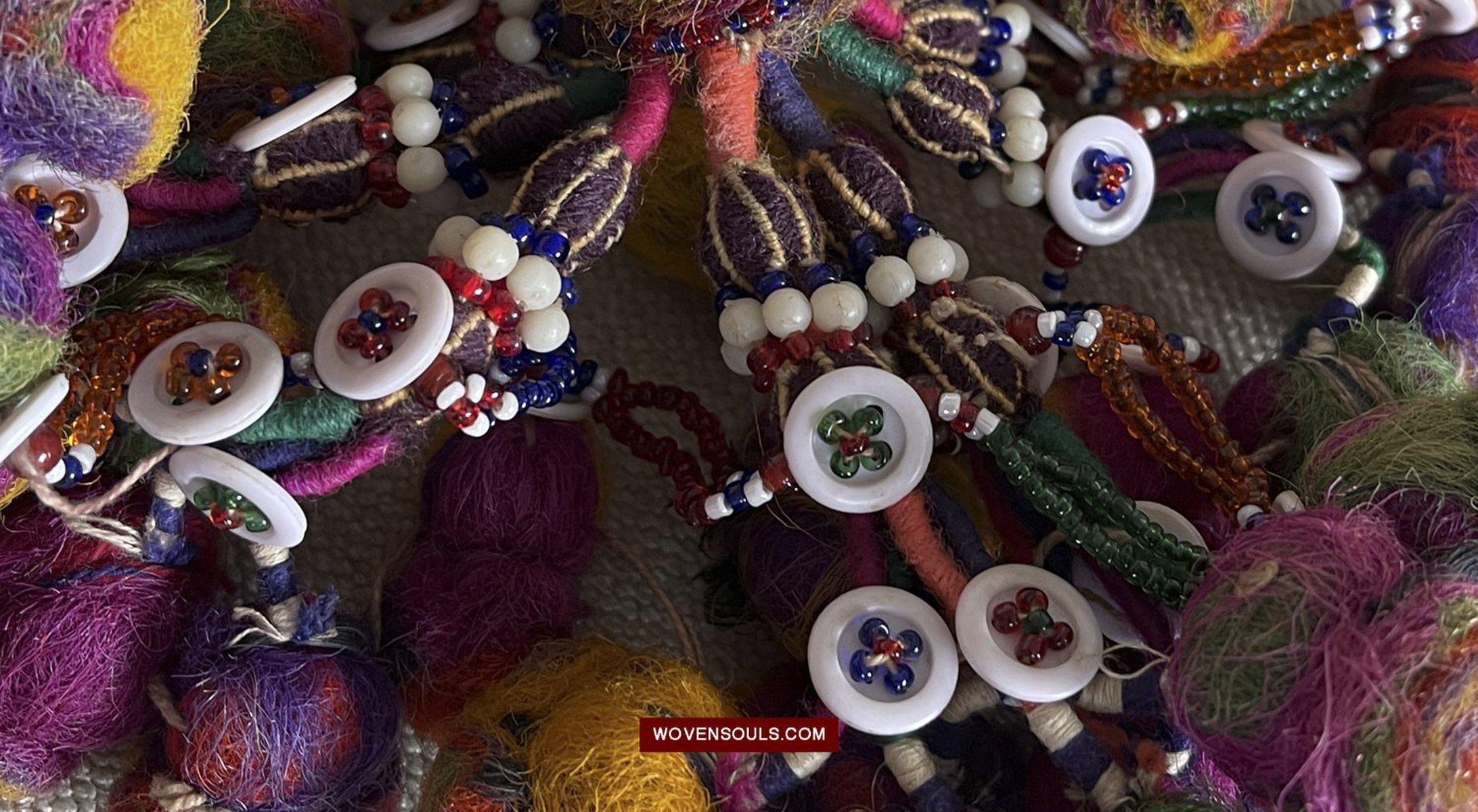 1556 Gorgeous Vintage Beaded Camel Wool Tassels-WOVENSOULS-Antique-Vintage-Textiles-Art-Decor