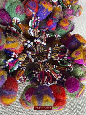 1556 Gorgeous Vintage Beaded Camel Wool Tassels-WOVENSOULS-Antique-Vintage-Textiles-Art-Decor