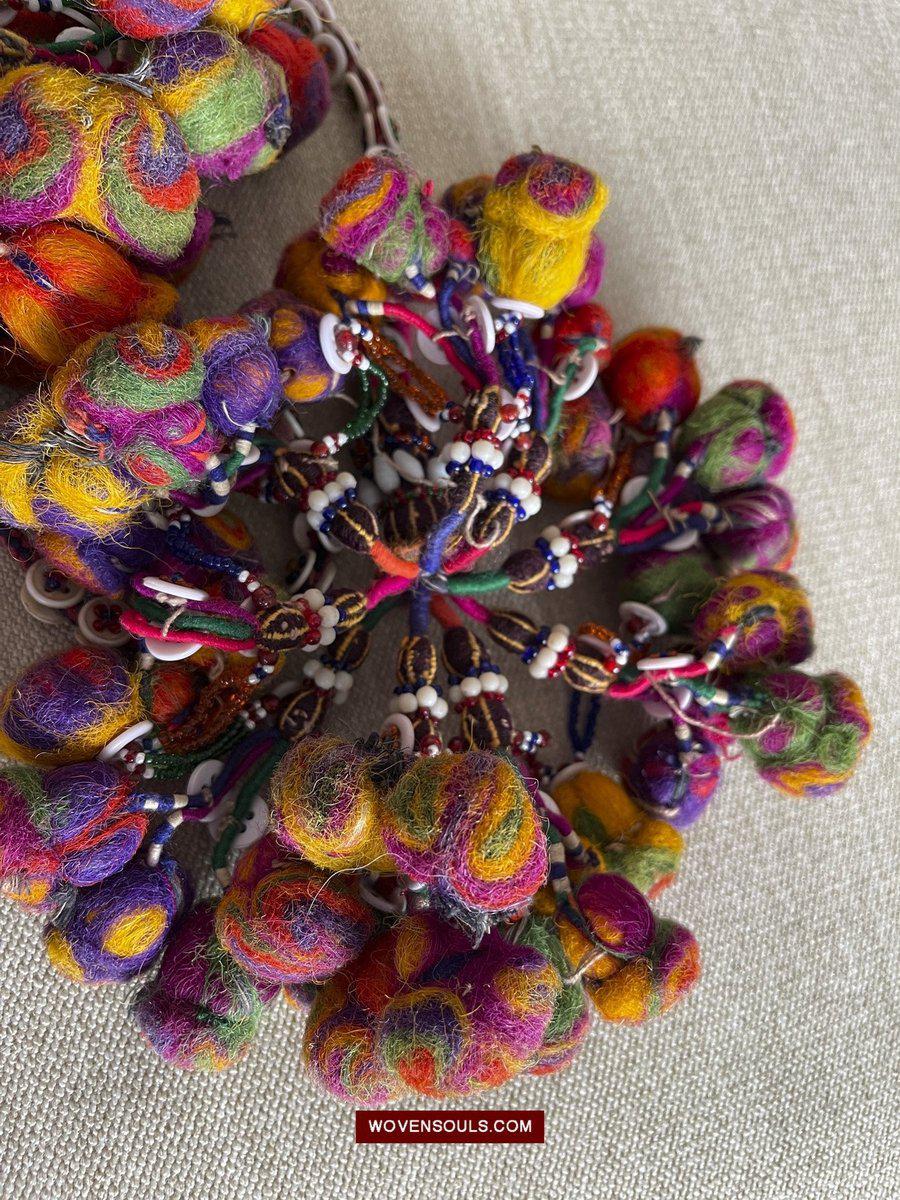 1556 Gorgeous Vintage Beaded Camel Wool Tassels-WOVENSOULS-Antique-Vintage-Textiles-Art-Decor