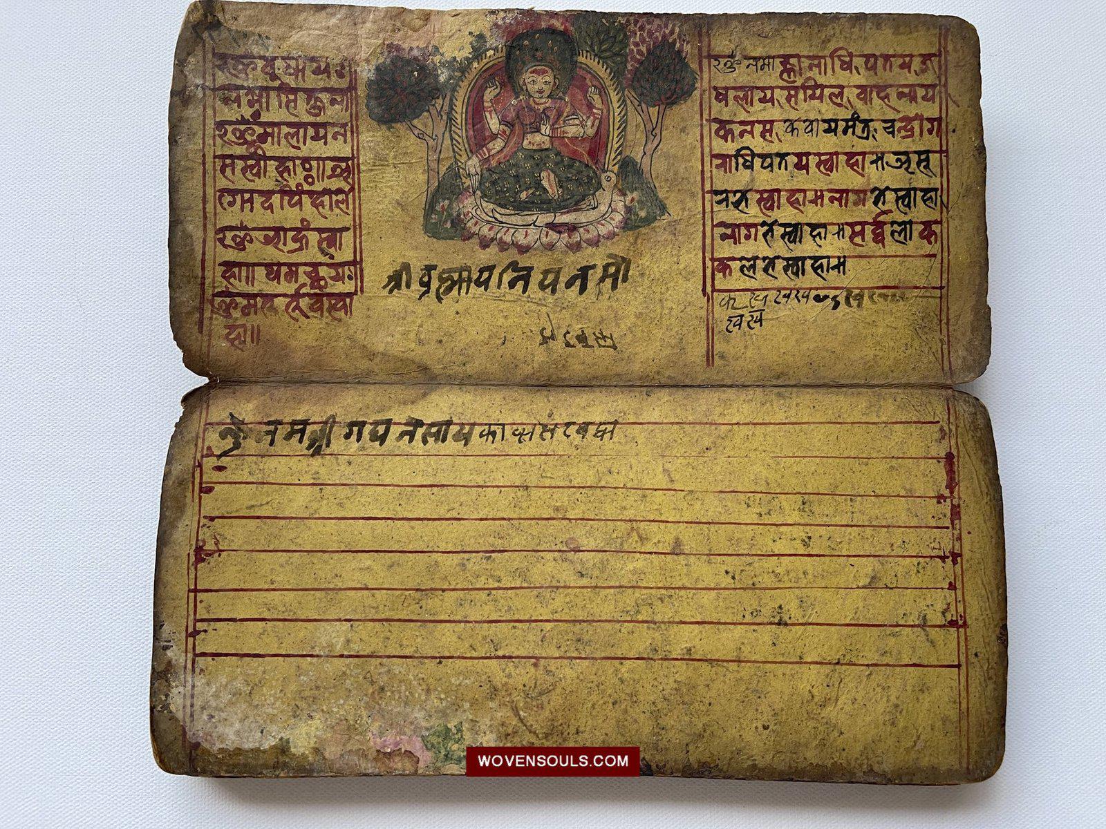 1560 Ancient Nepal Hindu Manuscript Scroll W Paintings / Nag Devi-WOVENSOULS-Antique-Vintage-Textiles-Art-Decor