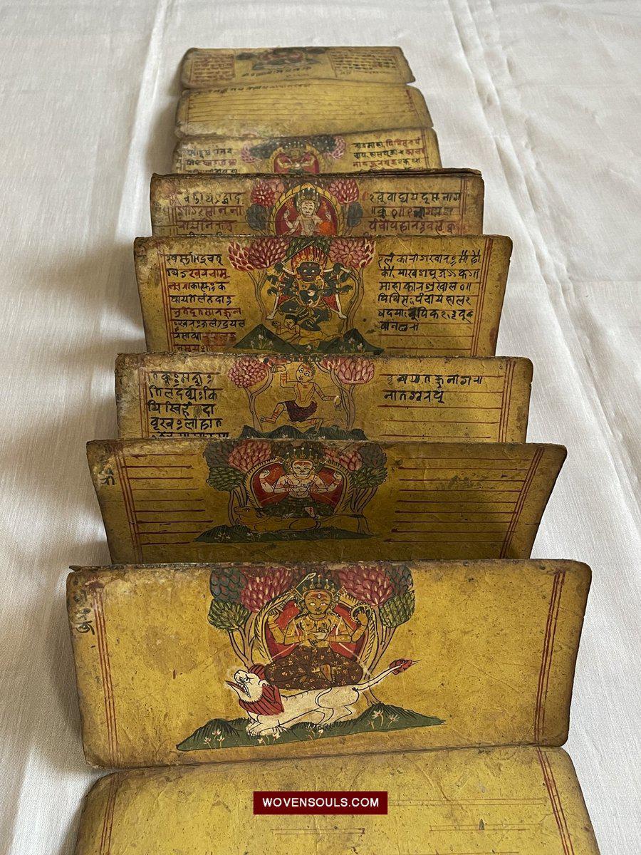 1560 Ancient Nepal Hindu Manuscript Scroll W Paintings / Nag Devi-WOVENSOULS-Antique-Vintage-Textiles-Art-Decor