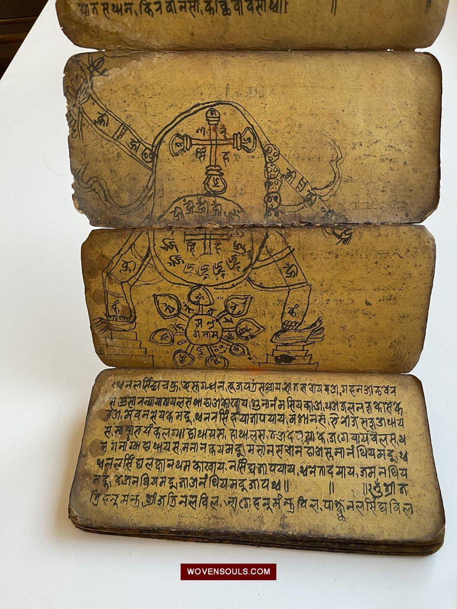 1560 Ancient Nepal Hindu Manuscript Scroll W Paintings / Nag Devi-WOVENSOULS-Antique-Vintage-Textiles-Art-Decor