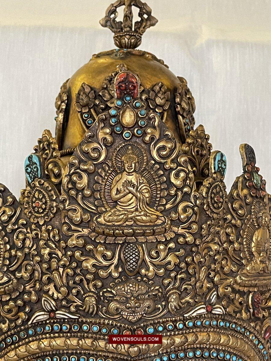 1561 SOLD - Antique Buddhist Ceremonial Crown for Lama / Priest-WOVENSOULS-Antique-Vintage-Textiles-Art-Decor