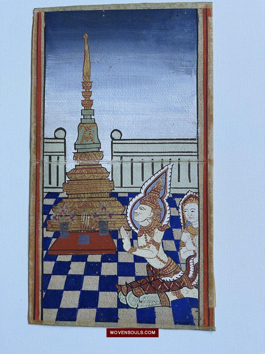 1563 LOT of 10 Paintings from Antique Phra Malai Manuscripts-WOVENSOULS-Antique-Vintage-Textiles-Art-Decor