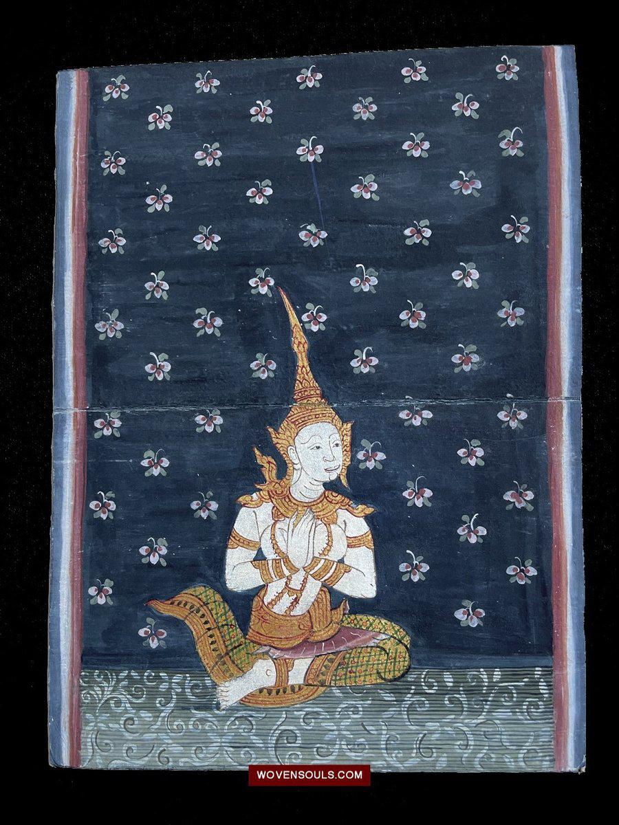 1564 SOLD LOT of 4 Paintings from Antique Phra Malai Manuscripts-WOVENSOULS-Antique-Vintage-Textiles-Art-Decor