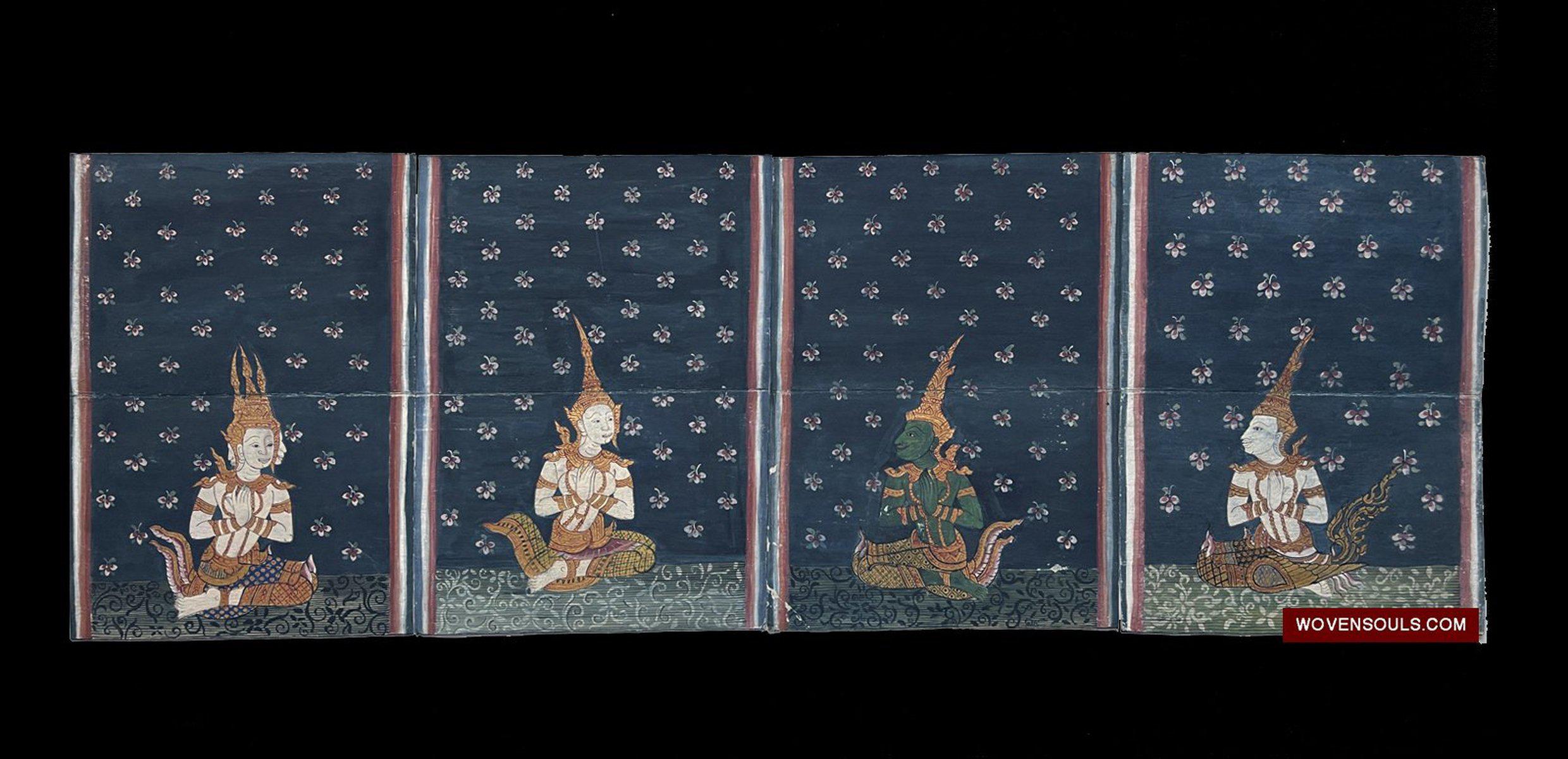 1564 SOLD LOT of 4 Paintings from Antique Phra Malai Manuscripts-WOVENSOULS-Antique-Vintage-Textiles-Art-Decor