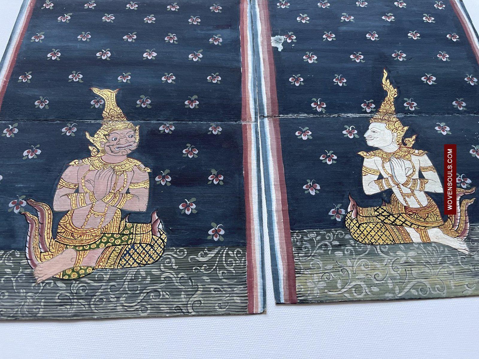 1565 LOT of 4 Paintings from Antique Phra Malai Manuscripts-WOVENSOULS-Antique-Vintage-Textiles-Art-Decor