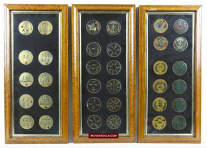 1567 Framed Old Painted Ganjifa Playing Cards - Old Telugu / Gold Illuminated-WOVENSOULS-Antique-Vintage-Textiles-Art-Decor