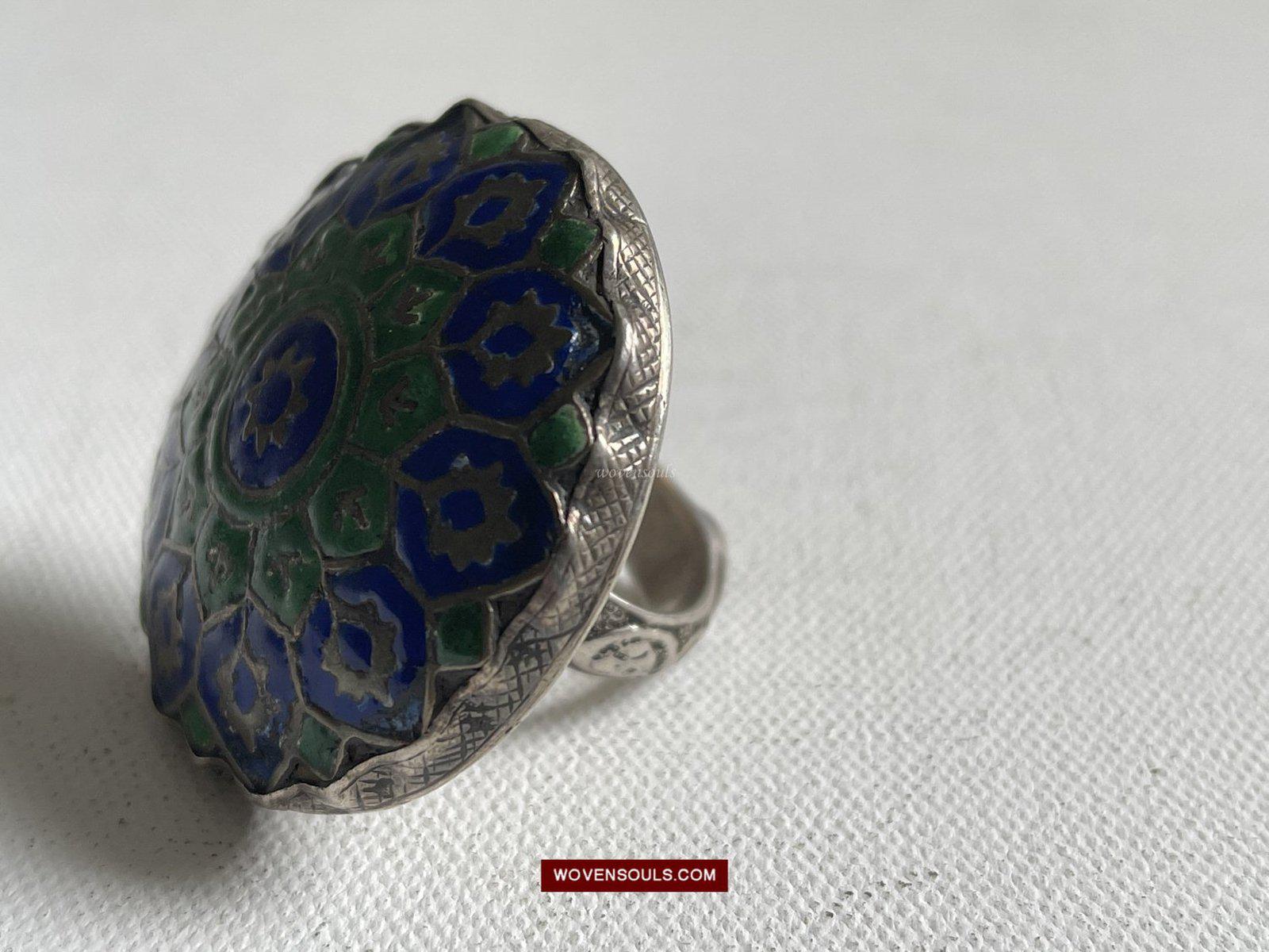 1568 Antique Silver Ring Blue Green Enamel Kohistan-WOVENSOULS-Antique-Vintage-Textiles-Art-Decor