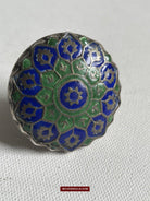 1568 Antique Silver Ring Blue Green Enamel Kohistan-WOVENSOULS-Antique-Vintage-Textiles-Art-Decor