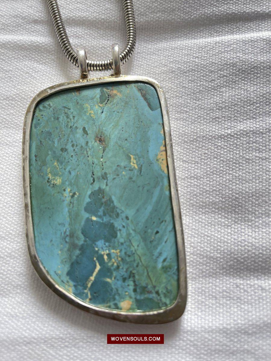 1569 Antique Himalayan Turquoise in Silver / Pendant-WOVENSOULS-Antique-Vintage-Textiles-Art-Decor