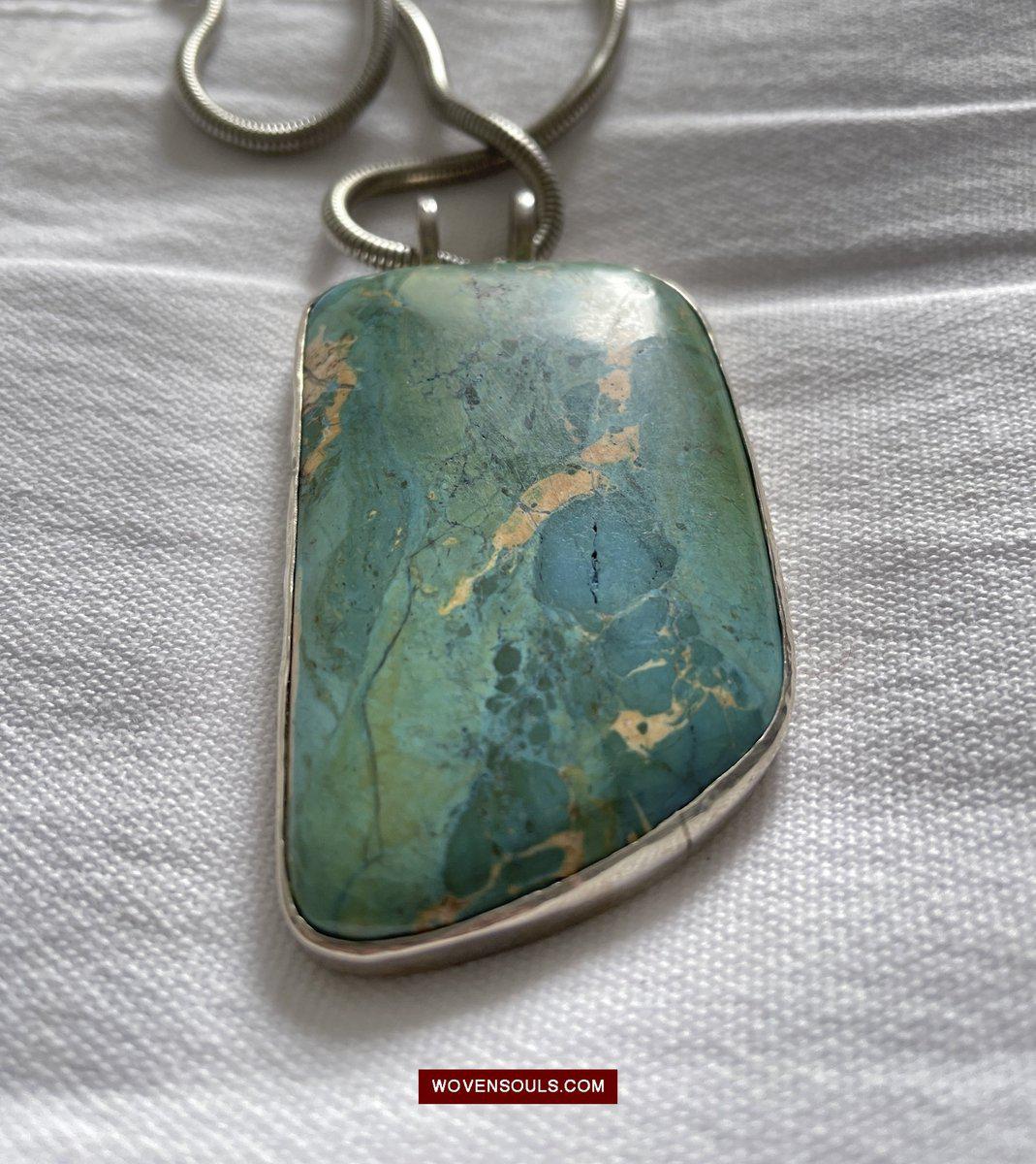 1569 Antique Himalayan Turquoise in Silver / Pendant-WOVENSOULS-Antique-Vintage-Textiles-Art-Decor