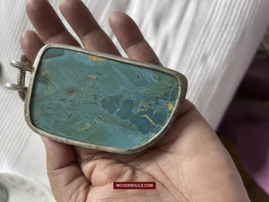 1569 Antique Himalayan Turquoise in Silver / Pendant-WOVENSOULS-Antique-Vintage-Textiles-Art-Decor