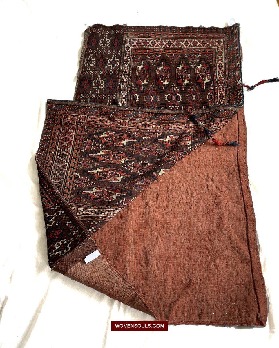 1575 Pair Antique Turkmen Yomud Yomut Chuval Juval w Backing-WOVENSOULS-Antique-Vintage-Textiles-Art-Decor