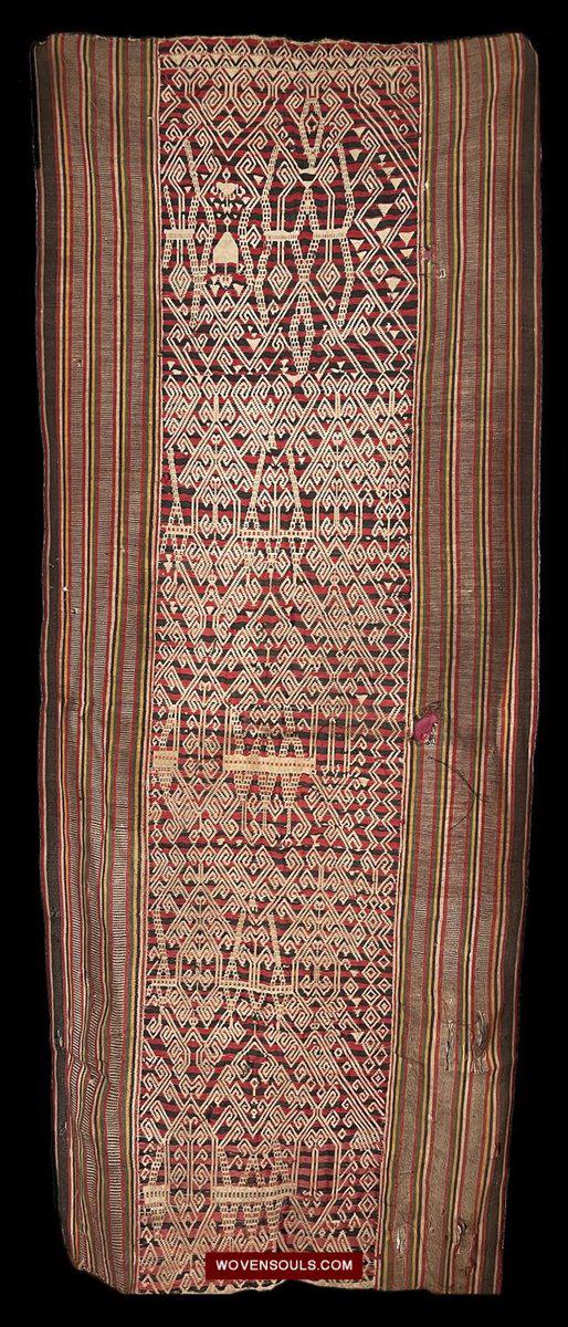 1583 Old Iban Pua Pilih Dayak Textile with Girl motif-WOVENSOULS-Antique-Vintage-Textiles-Art-Decor