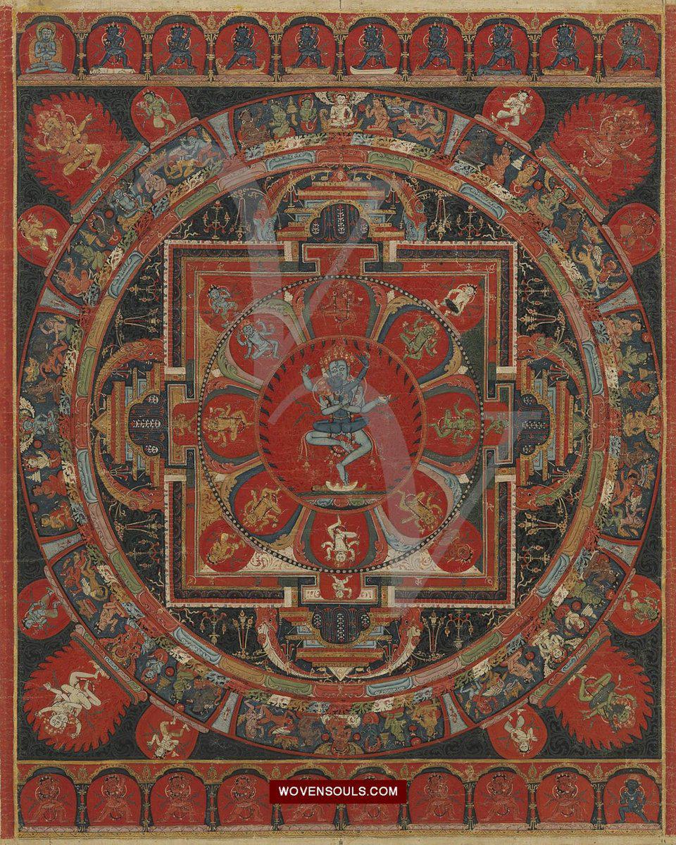 1585 Print of Antique Himalayan Thangka Art - Tibetan Mandala-WOVENSOULS-Antique-Vintage-Textiles-Art-Decor