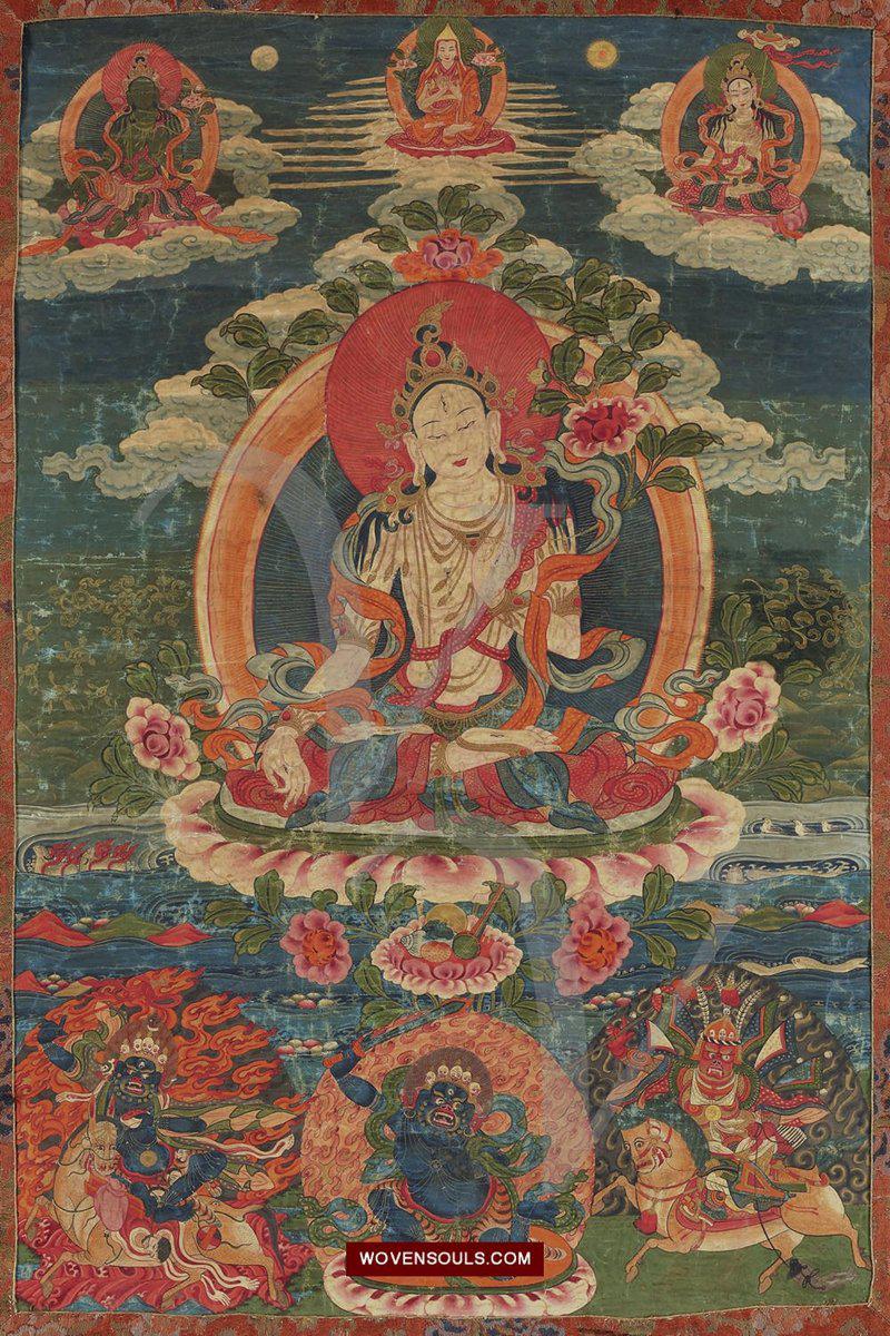 1586 Print of Antique Himalayan Thangka Art - White Tara-WOVENSOULS-Antique-Vintage-Textiles-Art-Decor