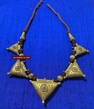 1591 Ancestral Rabari Gold Necklace Jewelry-WOVENSOULS-Antique-Vintage-Textiles-Art-Decor