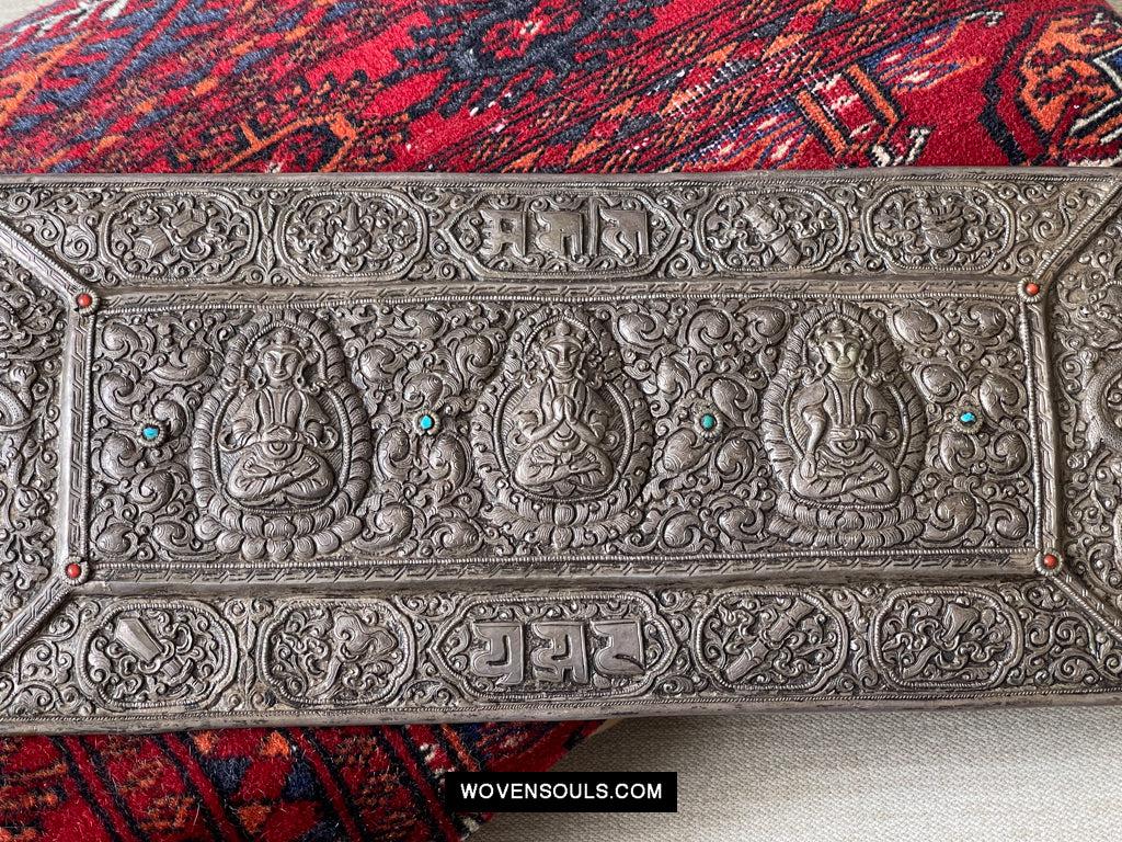 1606 Antique Tibetan Silver Sutra Cover-WOVENSOULS Antique Textiles &amp; Art Gallery