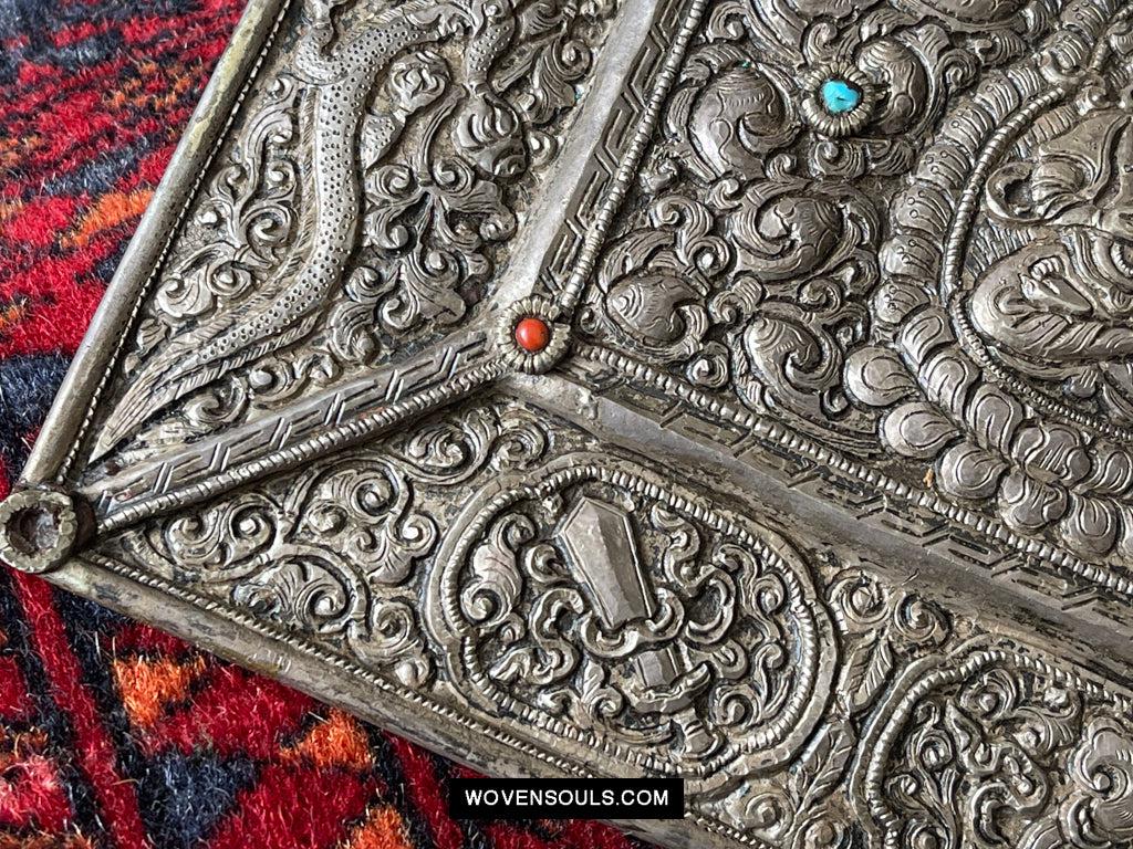 1606 Antique Tibetan Silver Sutra Cover-WOVENSOULS Antique Textiles &amp; Art Gallery