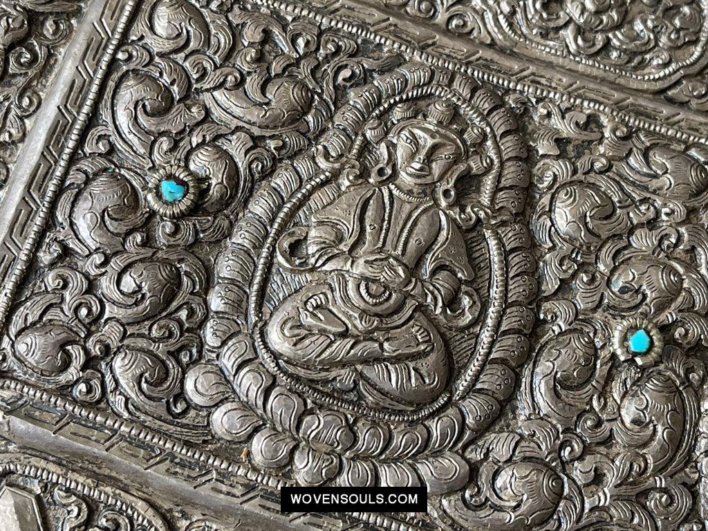 1606 Antique Tibetan Silver Sutra Cover-WOVENSOULS Antique Textiles &amp; Art Gallery