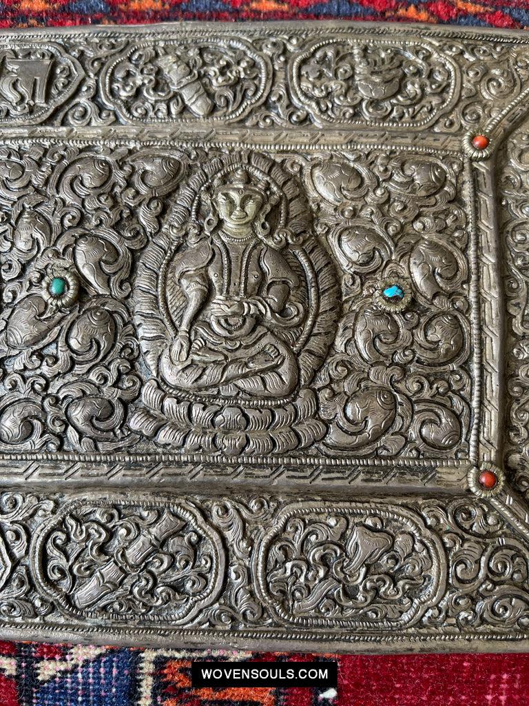 1606 Antique Tibetan Silver Sutra Cover-WOVENSOULS Antique Textiles &amp; Art Gallery