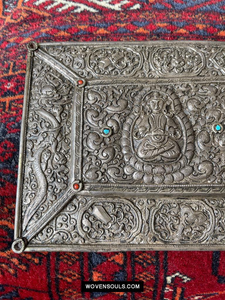 1606 Antique Tibetan Silver Sutra Cover-WOVENSOULS Antique Textiles &amp; Art Gallery