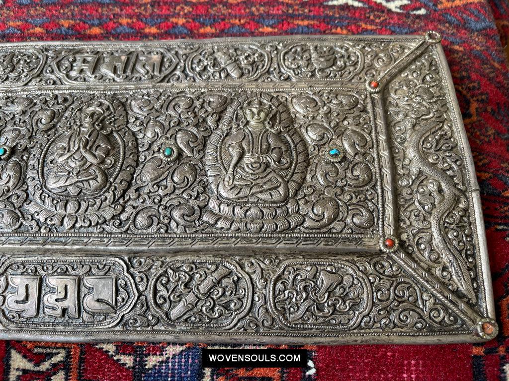 1606 Antique Tibetan Silver Sutra Cover-WOVENSOULS Antique Textiles &amp; Art Gallery