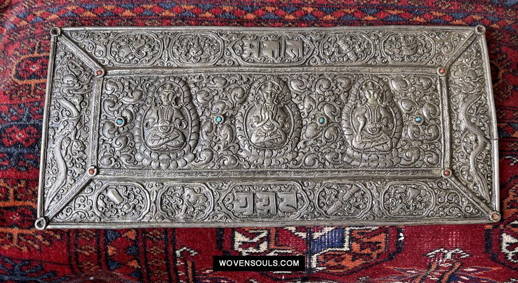 1606 Antique Tibetan Silver Sutra Cover-WOVENSOULS Antique Textiles &amp; Art Gallery