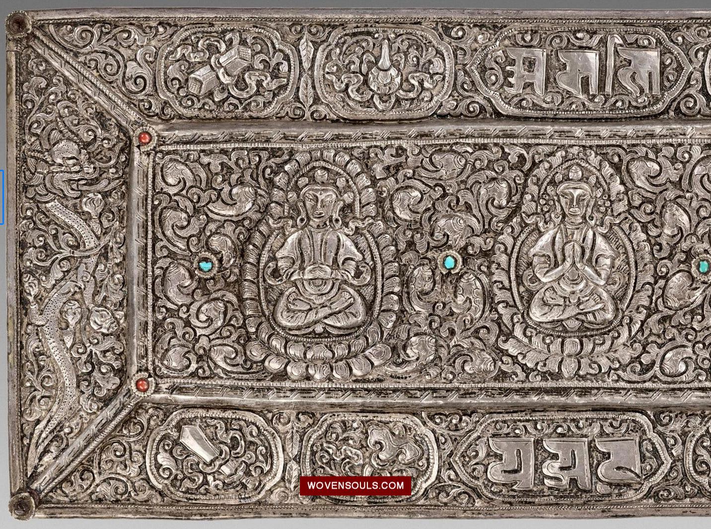 1606 Antique Tibetan Silver Sutra Cover-WOVENSOULS Antique Textiles &amp; Art Gallery