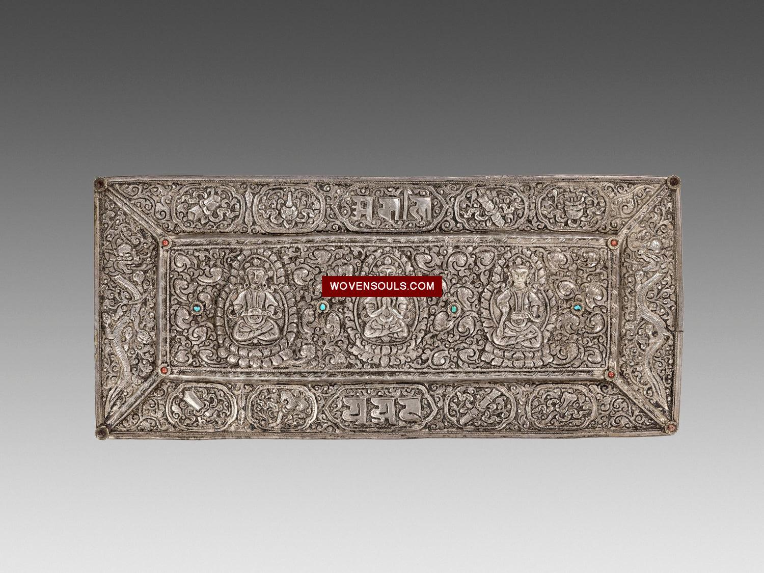 1606 Antique Tibetan Silver Sutra Cover-WOVENSOULS Antique Textiles &amp; Art Gallery