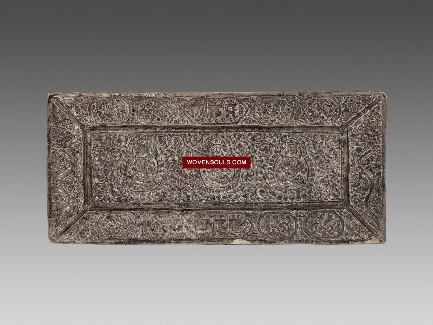 1606 Antique Tibetan Silver Sutra Cover-WOVENSOULS Antique Textiles &amp; Art Gallery