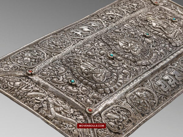 1606 Antique Tibetan Silver Sutra Cover-WOVENSOULS Antique Textiles & Art Gallery