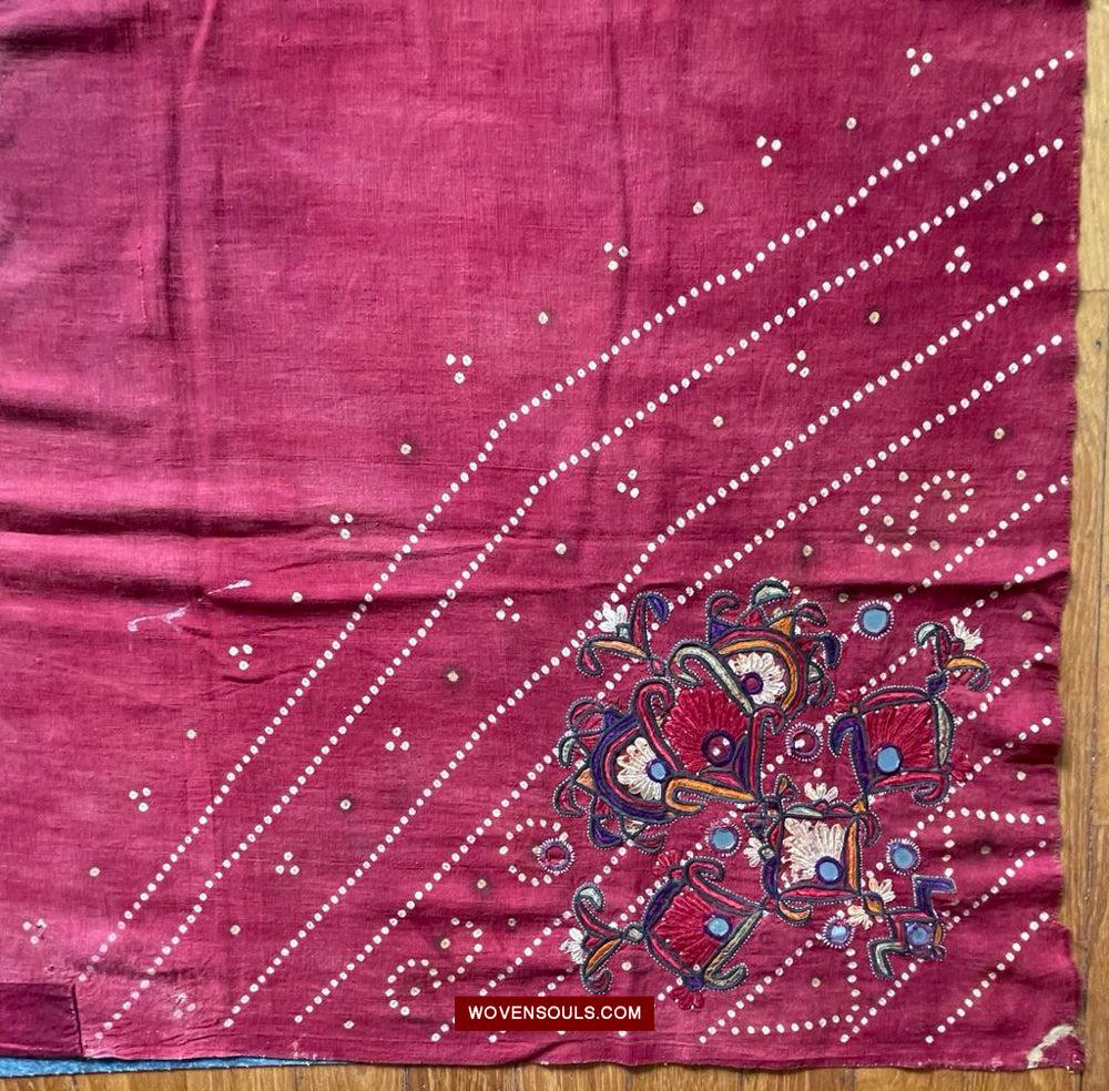 1607 Old Thar Rajasthan Wedding Odhana Shawl - Embroidery Bandhini & Mirrorwork-WOVENSOULS Antique Textiles &amp; Art Gallery