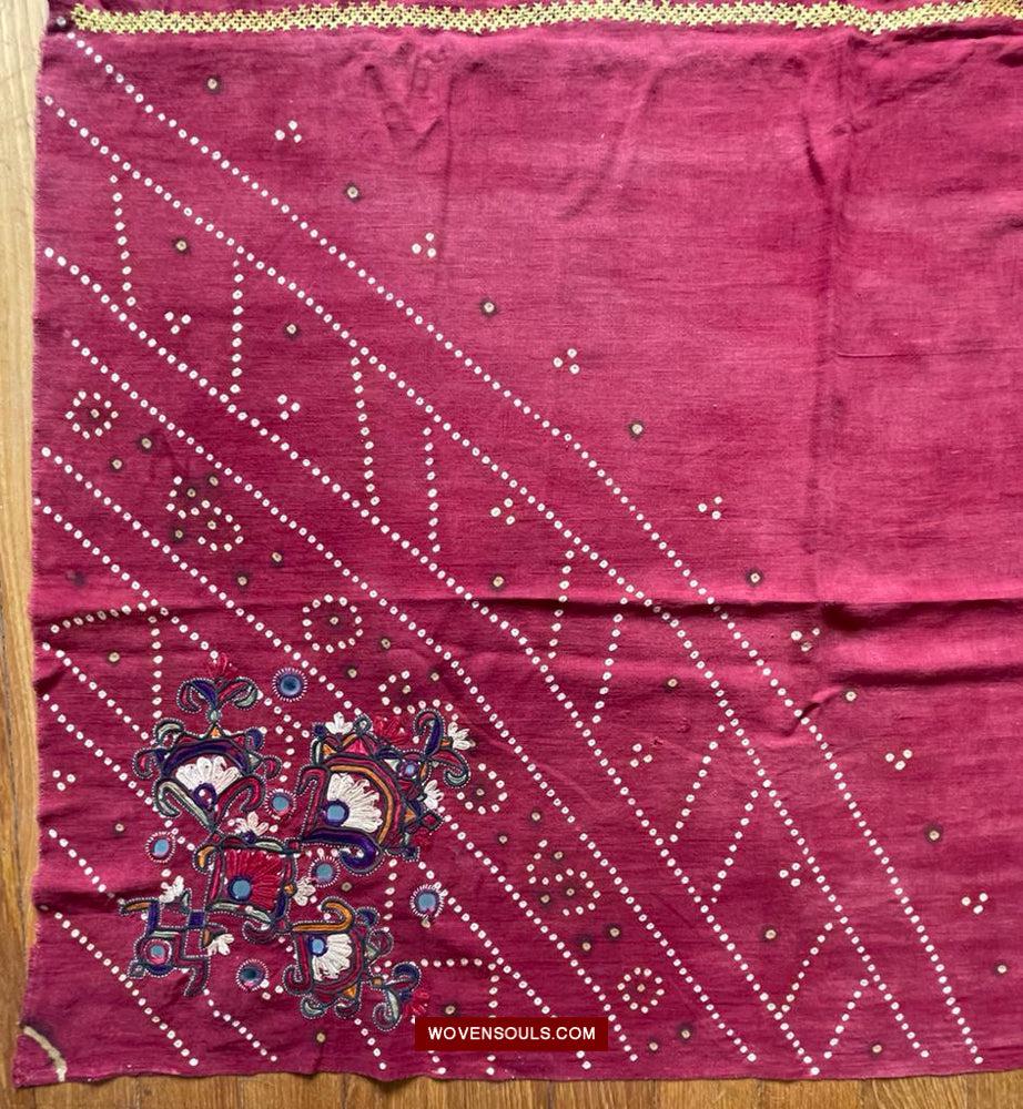 1607 Old Thar Rajasthan Wedding Odhana Shawl - Embroidery Bandhini & Mirrorwork-WOVENSOULS Antique Textiles &amp; Art Gallery