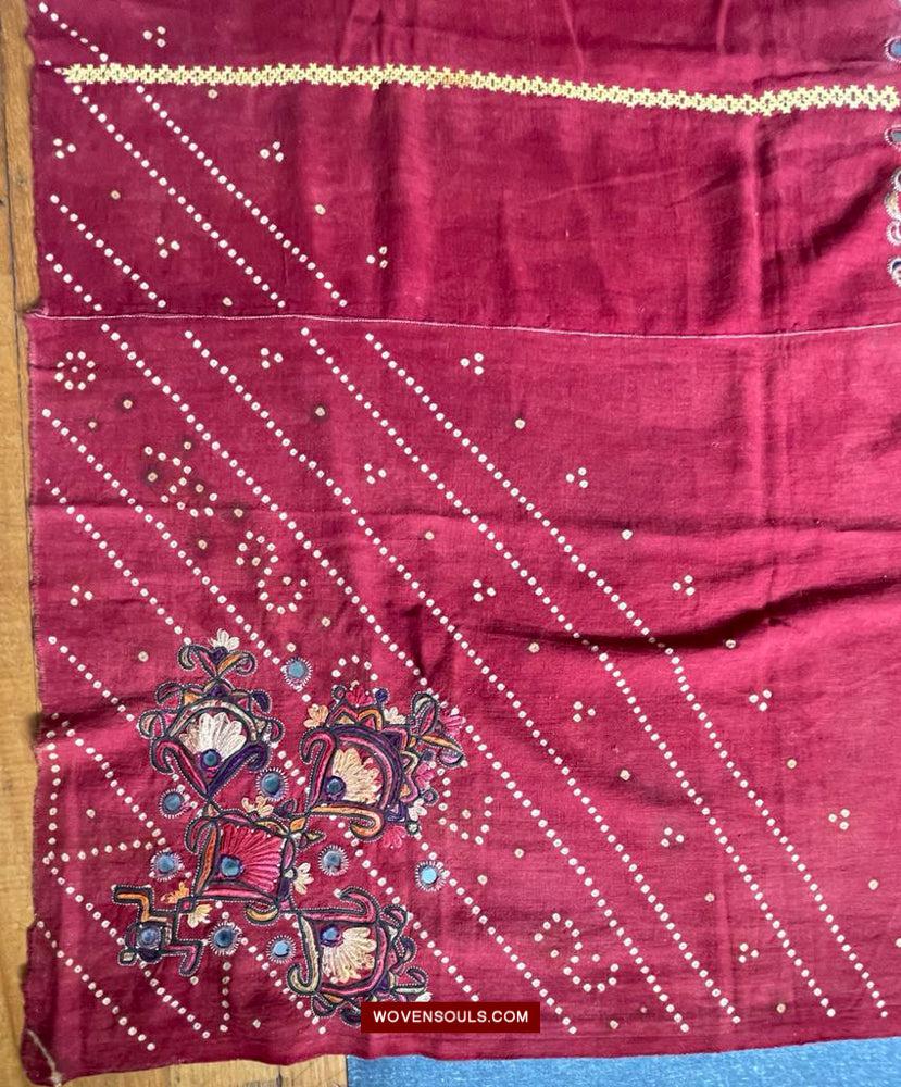 1607 Old Thar Rajasthan Wedding Odhana Shawl - Embroidery Bandhini & Mirrorwork-WOVENSOULS Antique Textiles &amp; Art Gallery