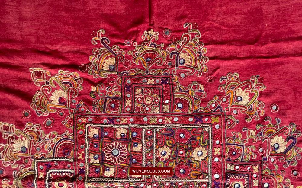 1607 Old Thar Rajasthan Wedding Odhana Shawl - Embroidery Bandhini & Mirrorwork-WOVENSOULS Antique Textiles &amp; Art Gallery