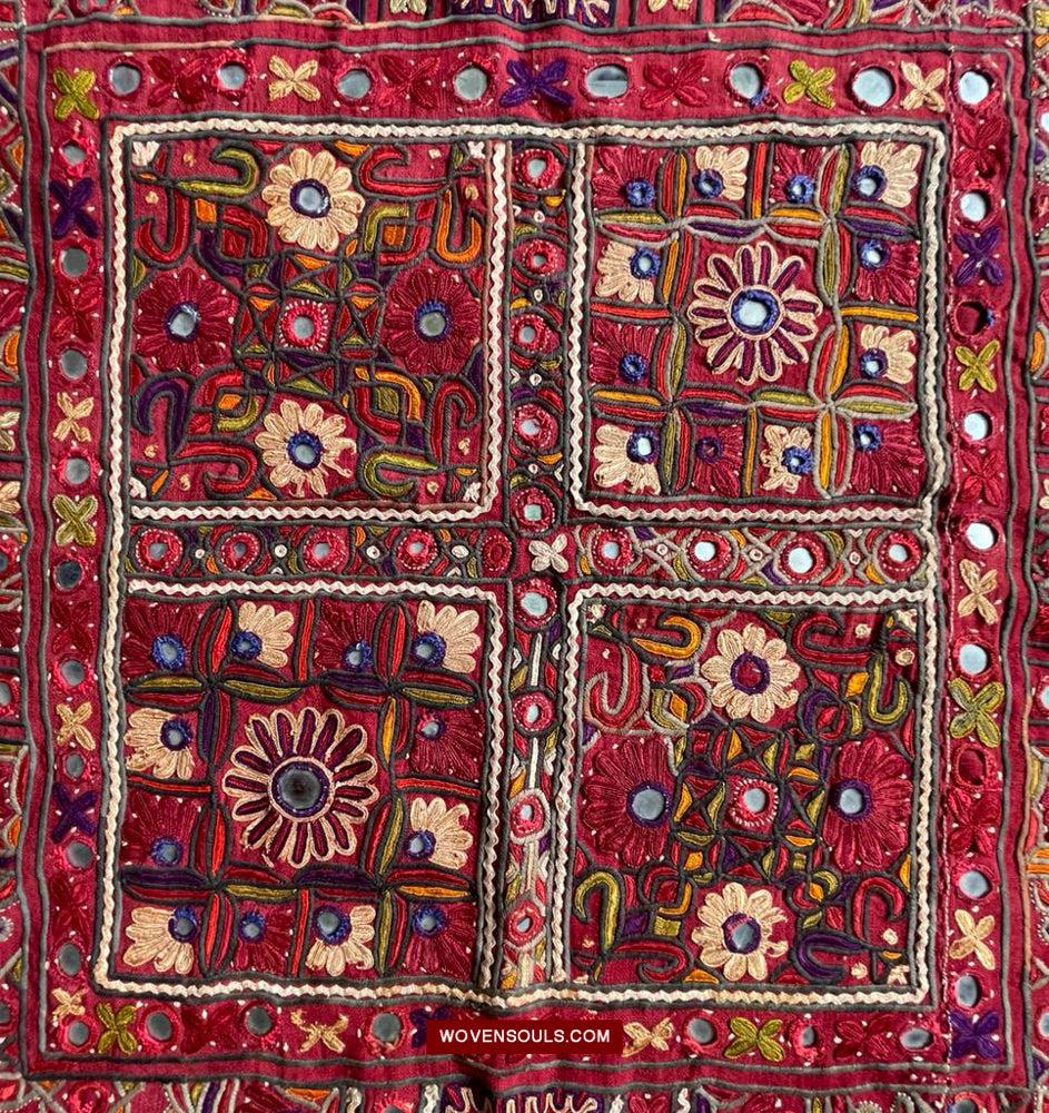 1607 Old Thar Rajasthan Wedding Odhana Shawl - Embroidery Bandhini & Mirrorwork-WOVENSOULS Antique Textiles &amp; Art Gallery