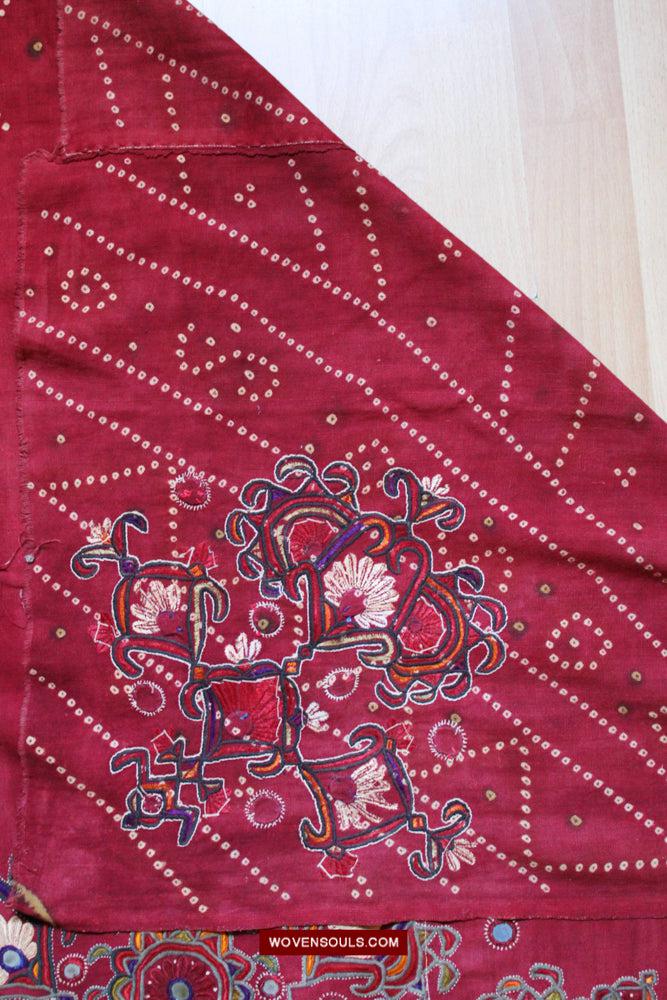 1607 Old Thar Rajasthan Wedding Odhana Shawl - Embroidery Bandhini & Mirrorwork-WOVENSOULS Antique Textiles &amp; Art Gallery
