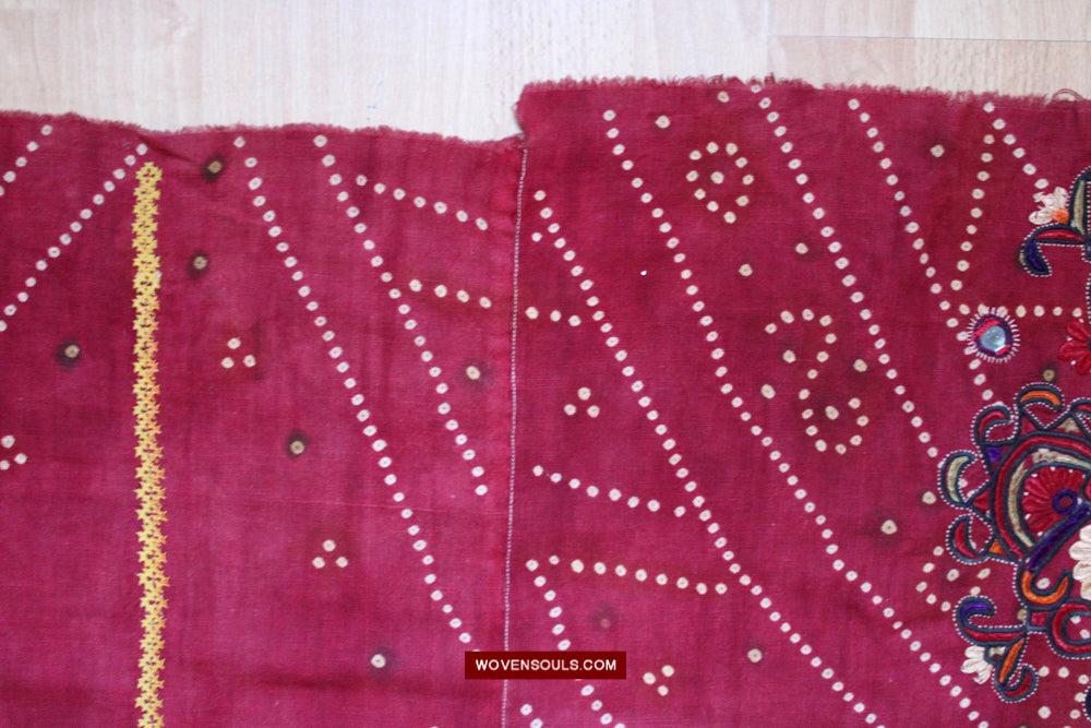 1607 Old Thar Rajasthan Wedding Odhana Shawl - Embroidery Bandhini & Mirrorwork-WOVENSOULS Antique Textiles &amp; Art Gallery