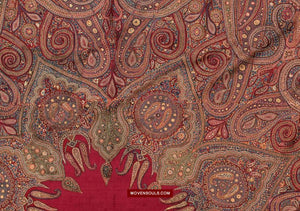 1608 Old Kashmir Silk Embroidered Amli Shawl Rumal - WOVENSOULS