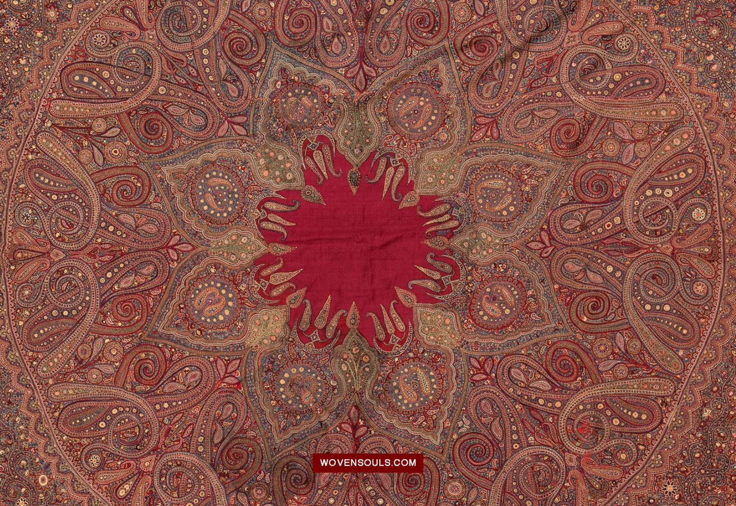 1608 Old Kashmir Silk Embroidered Amli Shawl Rumal - WOVENSOULS