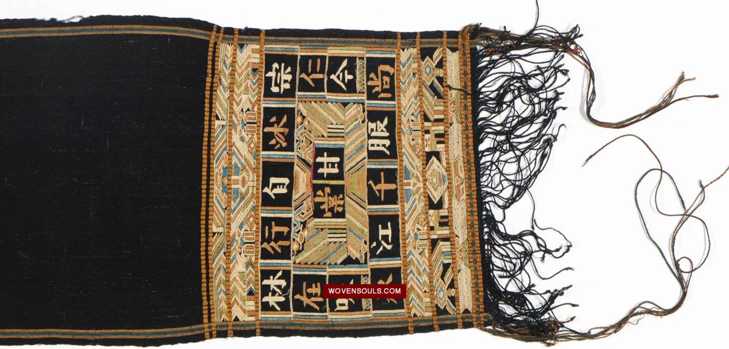 1610 Old Chinese Hainan Meifu Li Ethnic Minority Head wrap turban w Inscription-WOVENSOULS Antique Textiles &amp; Art Gallery