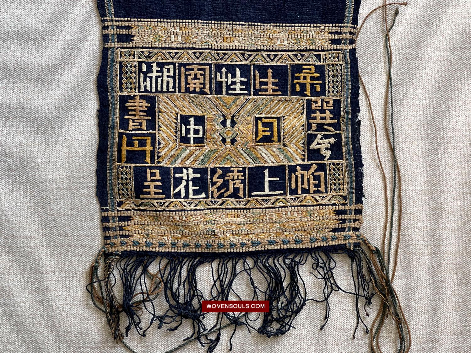 1611 Old Chinese Hainan Meifu Li Ethnic Minority Head wrap turban w Inscription-WOVENSOULS Antique Textiles &amp; Art Gallery