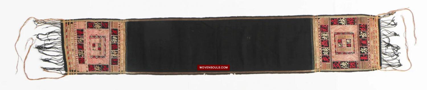 1612 Old Chinese Hainan Meifu Li Ethnic Minority Head wrap turban w Magenta Inscription-WOVENSOULS Antique Textiles &amp; Art Gallery