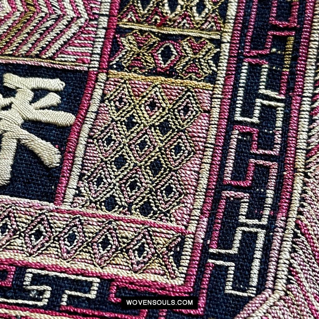 1612 Old Chinese Hainan Meifu Li Ethnic Minority Head wrap turban w Magenta Inscription-WOVENSOULS Antique Textiles &amp; Art Gallery